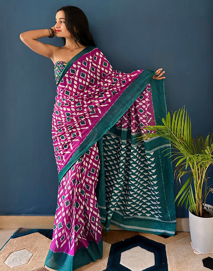 Purple Pure Soft Mulmul Cotton Saree With Printed Work