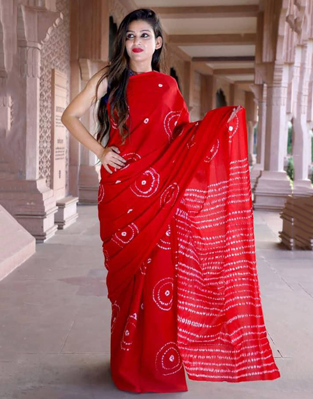 Red Pure Soft Cotton Saree With Printed Work