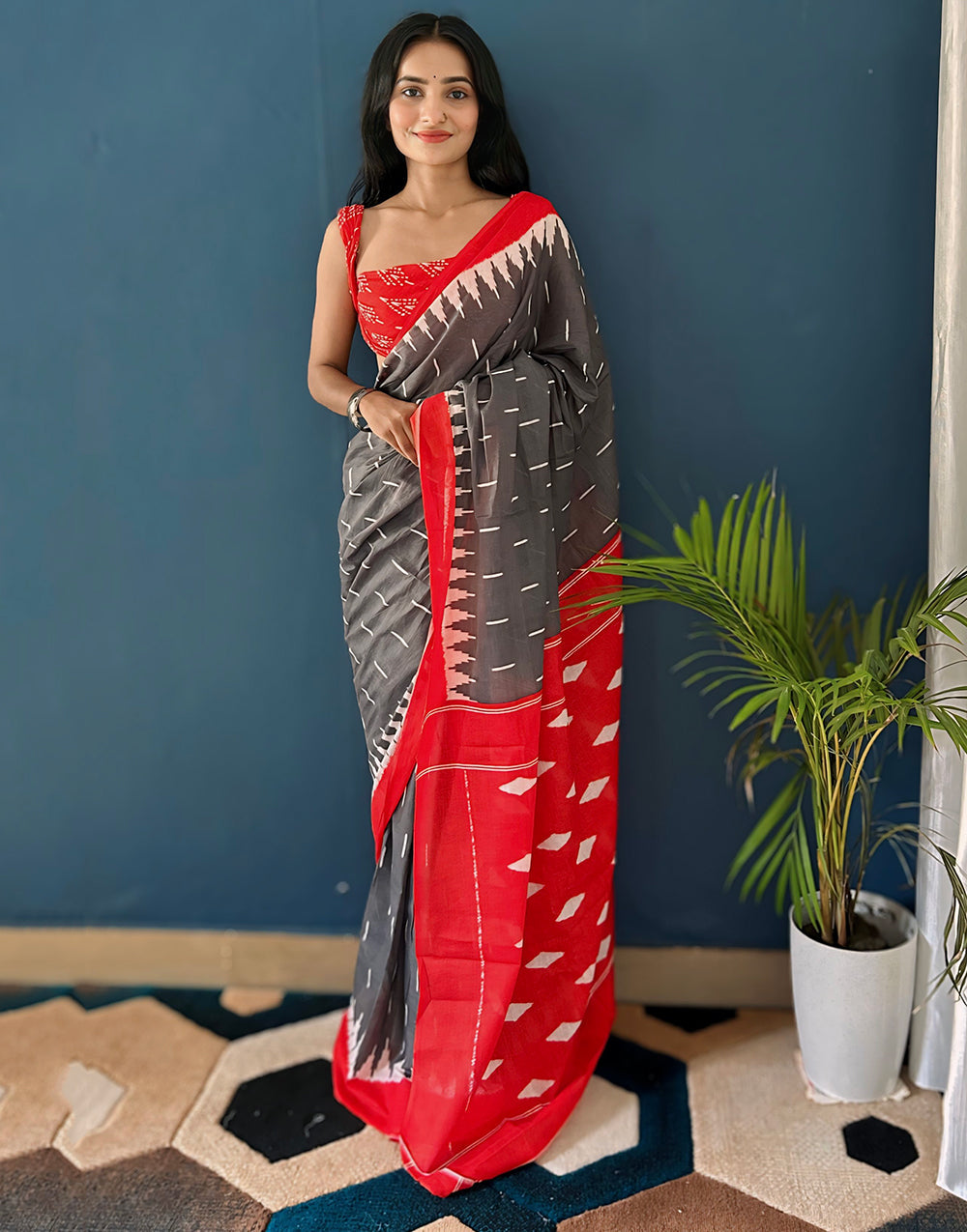 Grey Soft Pure Mulmul Cotton Saree With Printed Work