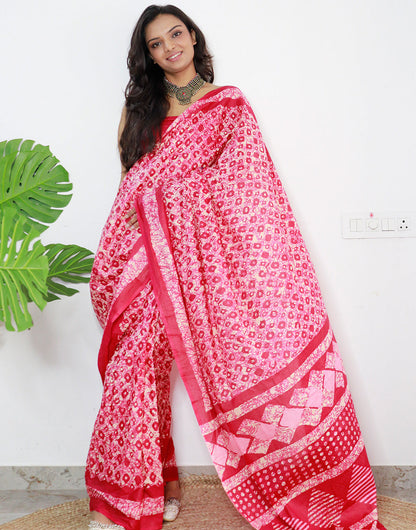 Punch Pink Pure Soft Cotton Saree With Printed Work