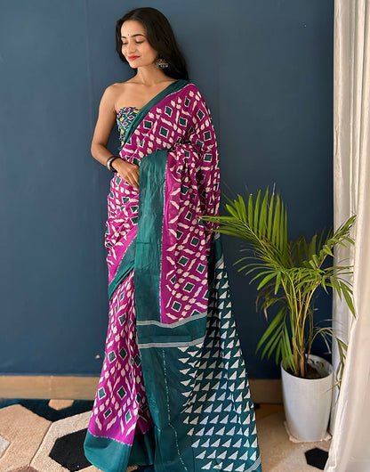 Purple Pure Soft Mulmul Cotton Saree With Printed Work