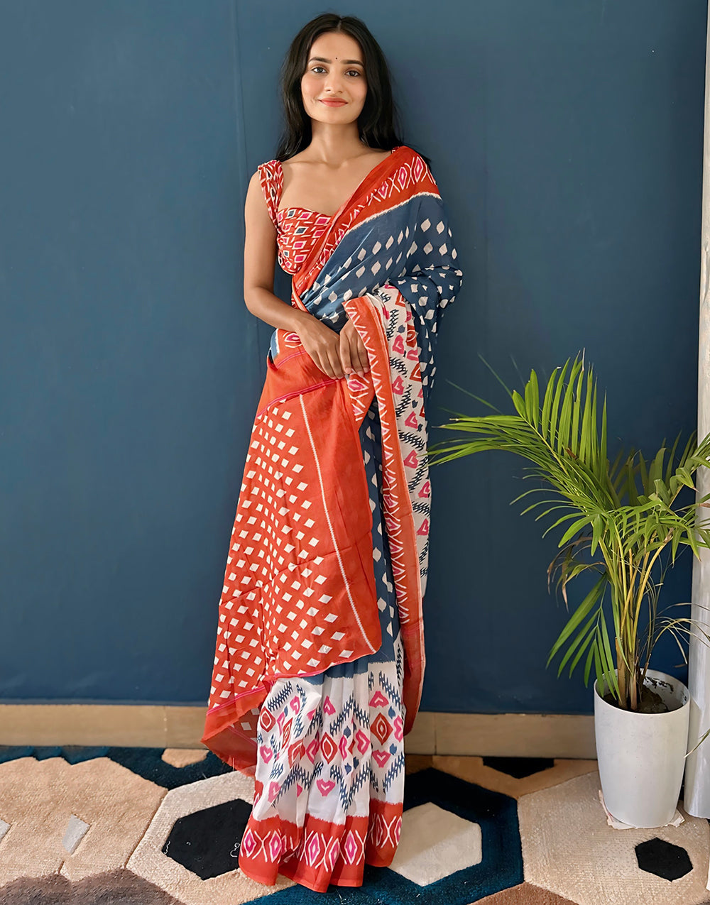 Steel Blue Soft Pure Cotton Saree With Printed Work