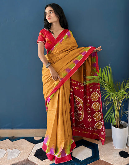 Sandstone Orange Soft Pure Cotton Saree With Printed Work