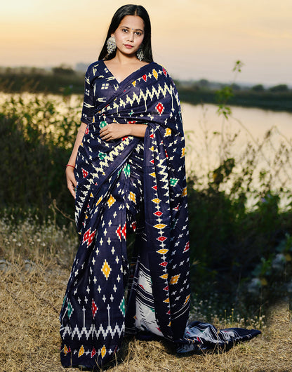 Oxford Blue Pure Soft Cotton Saree With Printed Work