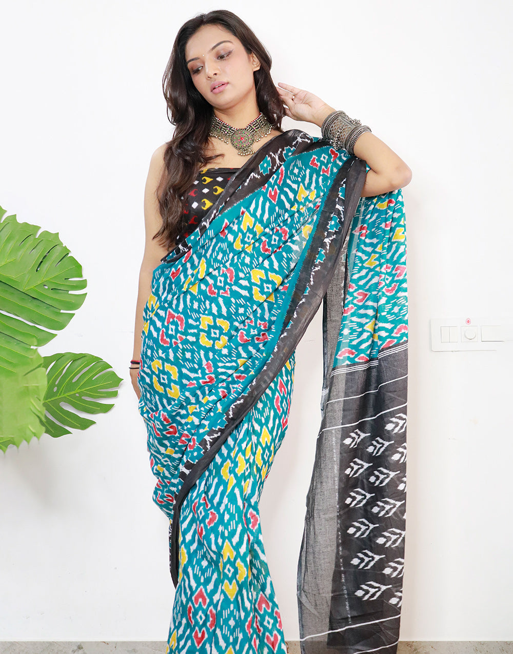 Teal Blue Pure Soft Cotton Saree With Block Printed Work