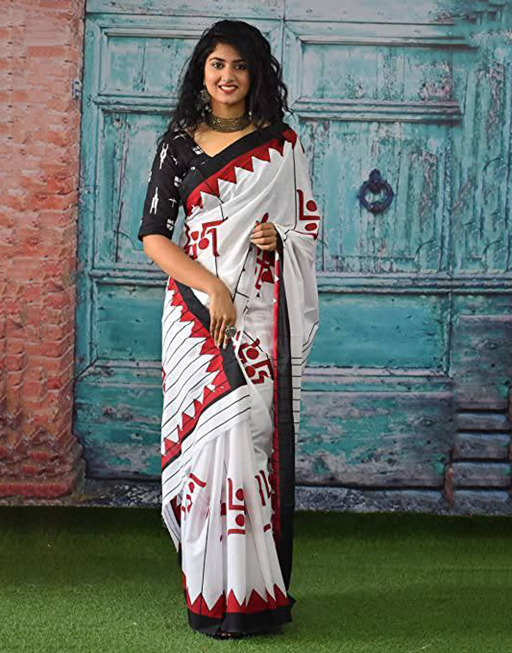 White & Maroon Hand Block Print Jaipuri Pure Cotton Soft Saree