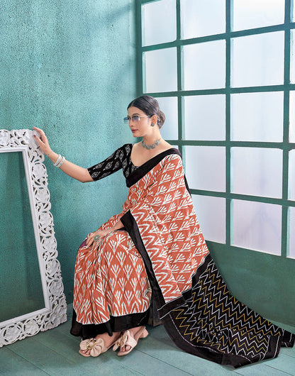 Dark Pastel Peach Soft Mulmul Cotton Saree With Block Printed Work