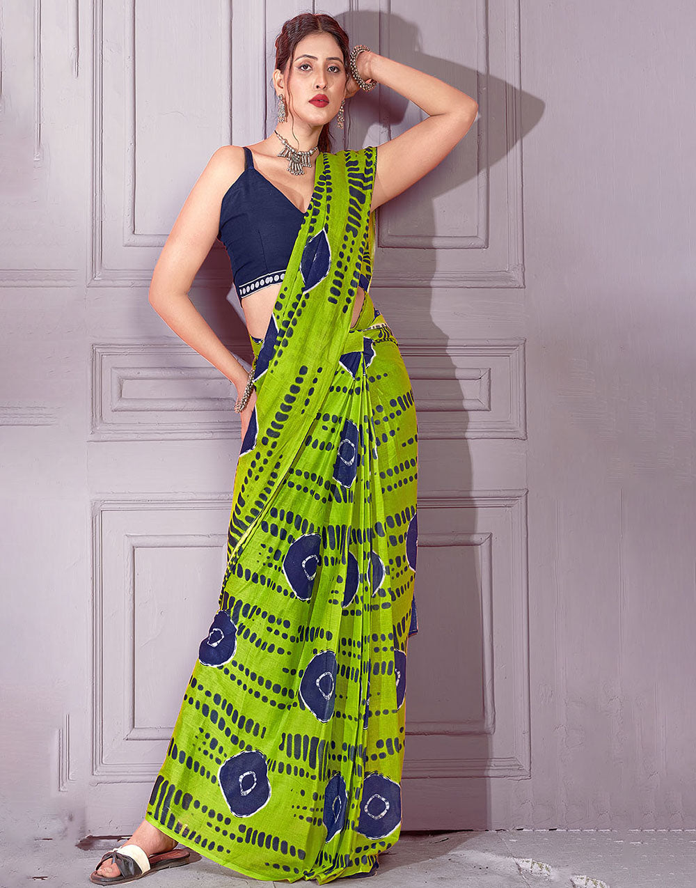 Pear Green Soft Pure Cotton Saree With Printed Work