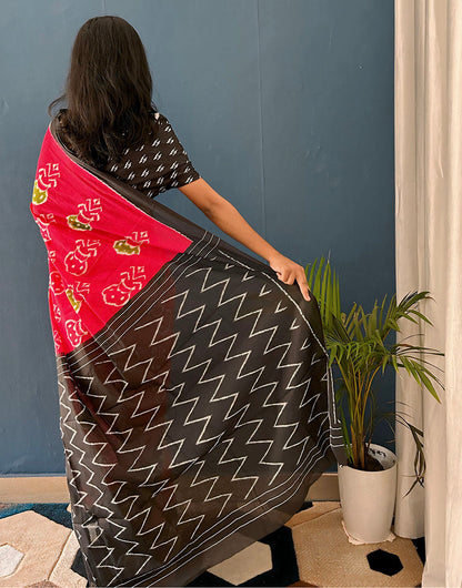 Rose Red Pure Soft Cotton Saree With Block Printed Work