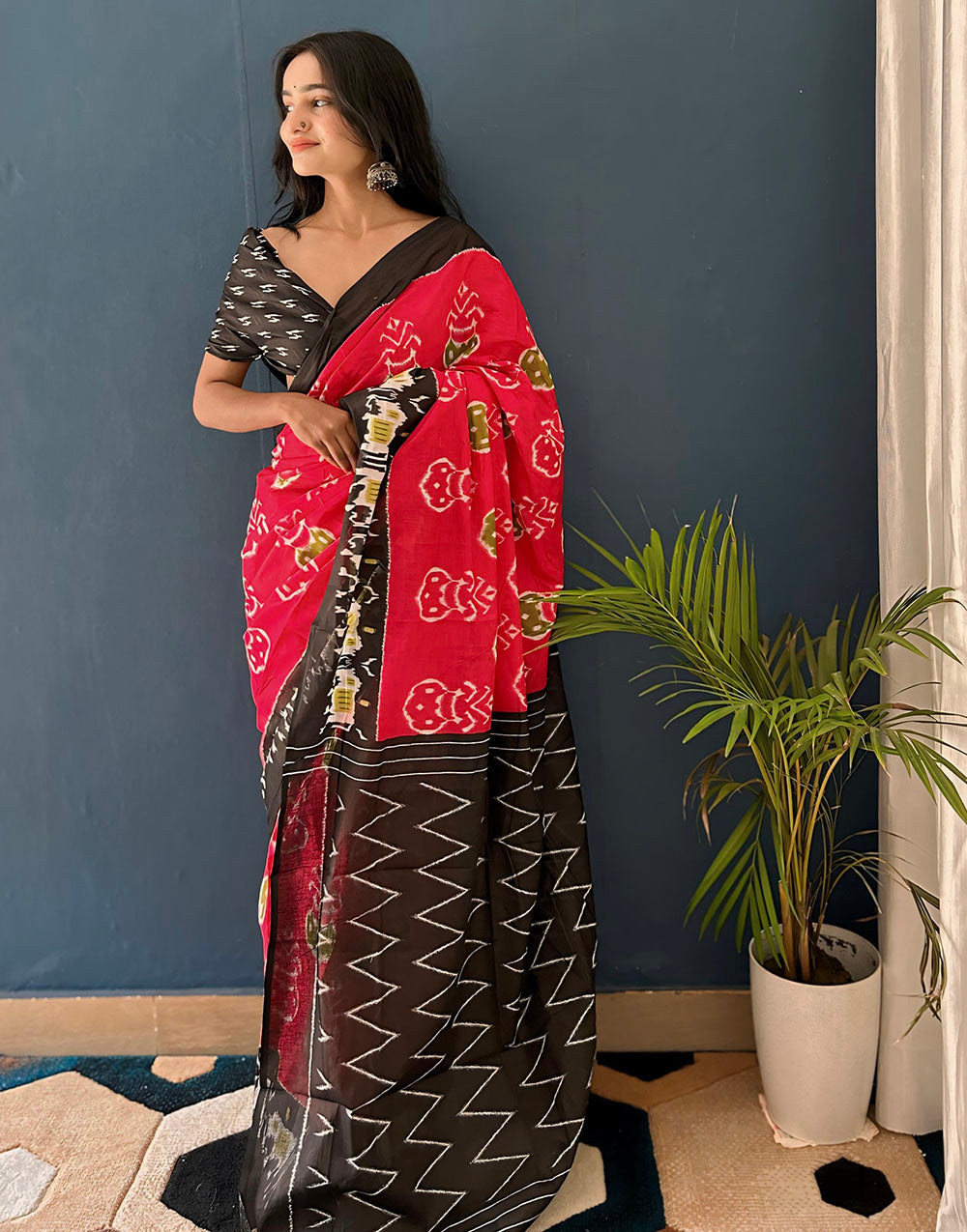 Rose Red Pure Soft Cotton Saree With Block Printed Work