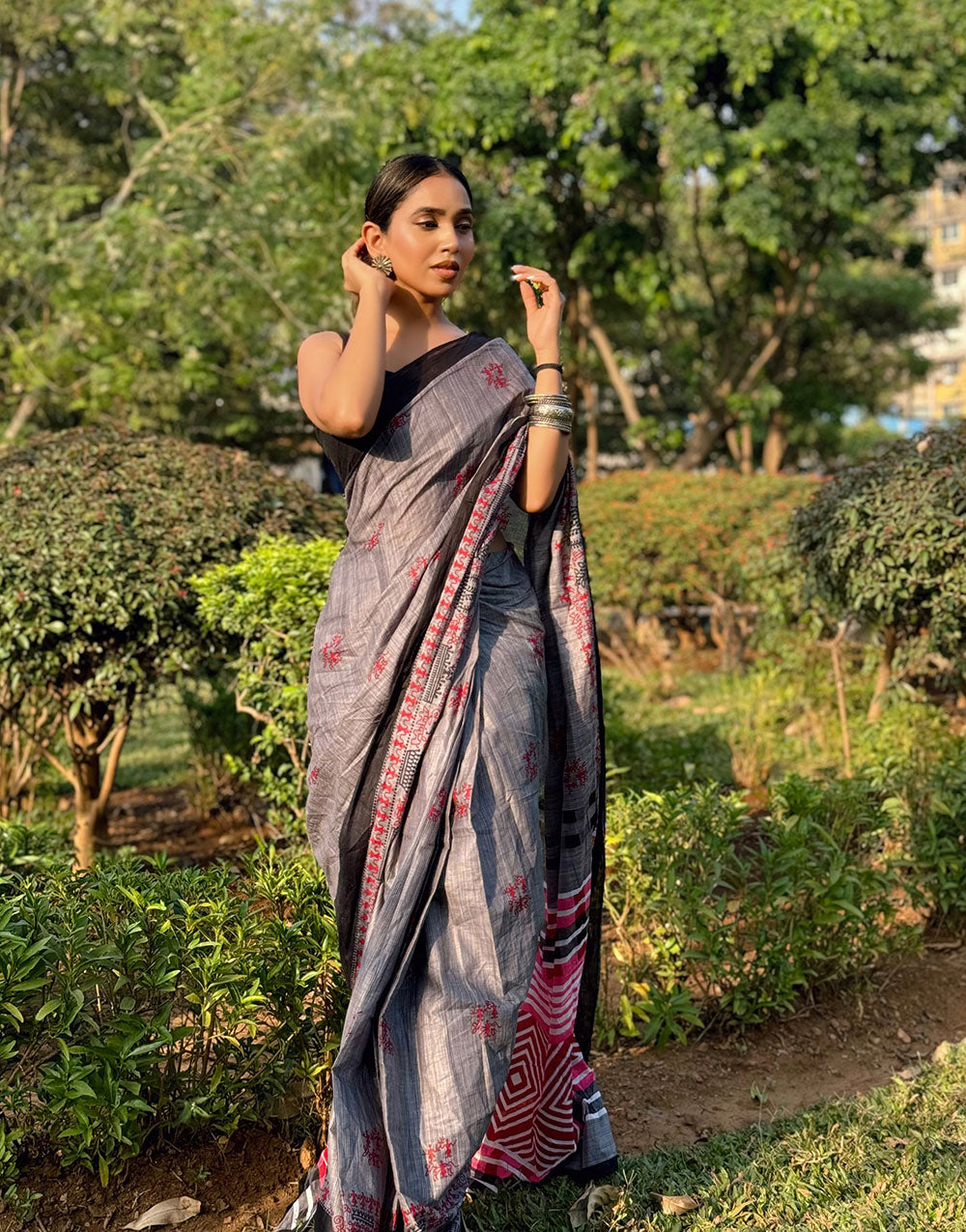 Plum Wine Soft Pure Cotton Saree With Block Printed Work