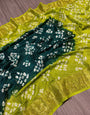 Green & Perrot Green Hand Bandhej Bandhani Saree With Waving Work
