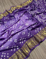 Lavender & Purple Hand Bandhej Bandhani Saree With Waving Work