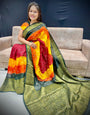 Green Hand Bandhej Bandhani Saree With Weaving Work