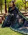 Dark Green Bandhej Silk Saree With Zari Waving Work