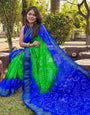 Blue & Green Bandhej Silk Saree With Zari Waving Work