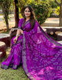 Purple Bandhej Silk Saree With Zari Waving Border
