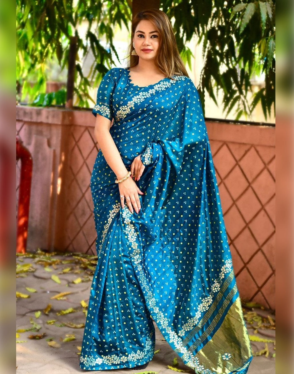 Bandhej Bandhani Sarees On Soft Silk With Zari Weaving & Beautiful Pallu With Running Blouse gotta pati work blue color deals saree