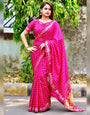 Pink Silk saree With Gota Patti Border & Block Bandhej Print