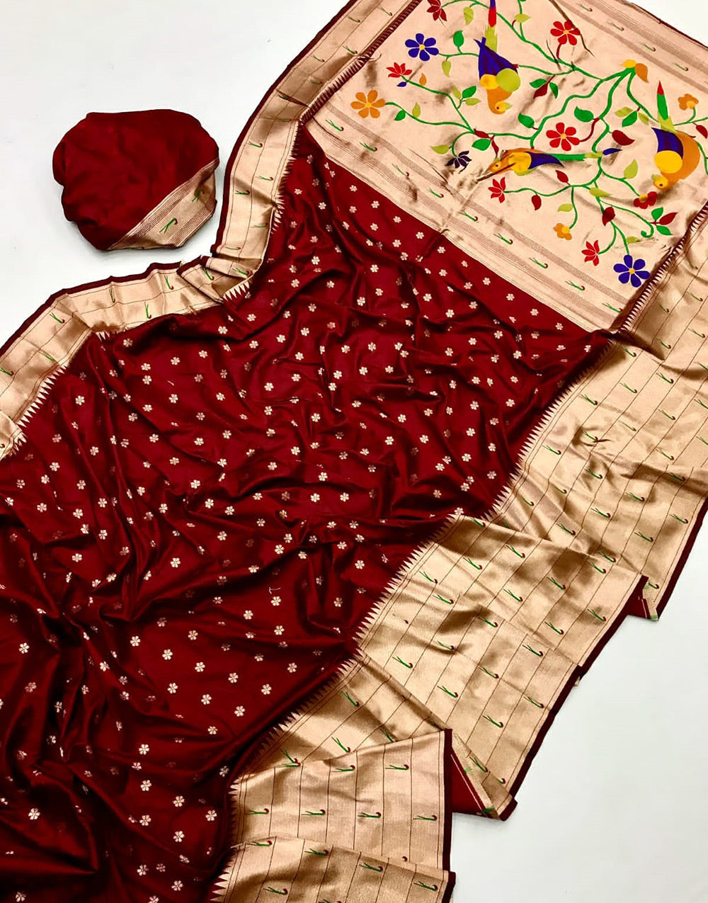 Maroon Paithani Silk Saree With Weaving Work