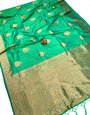 Sea Green Banarasi Silk Saree With Copper Zari Weaving Work