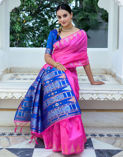 Pink Soft Tussar Silk Saree With Zari Weaving Work