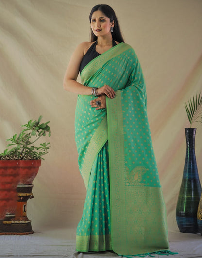 Spring Green Banarasi Silk Saree With Zari Weaving Work