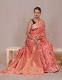 Peach Pink Banarasi Silk Saree With Zari Weaving Work