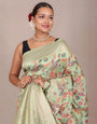 Pista Green Banarasi Silk Saree With Zari Weaving Work