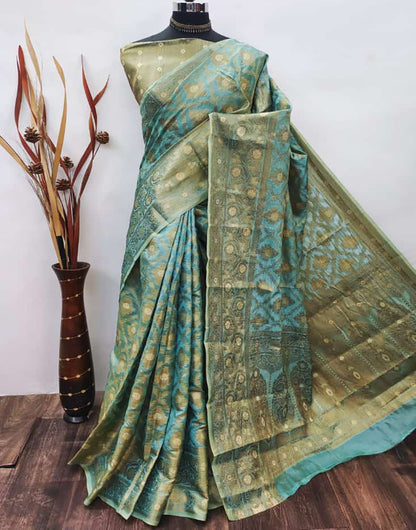 Light Blue Cotton Saree With Zari Weaving Work