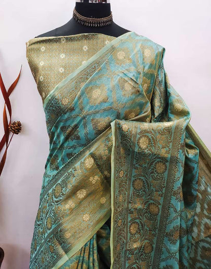 Light Blue Cotton Saree With Zari Weaving Work