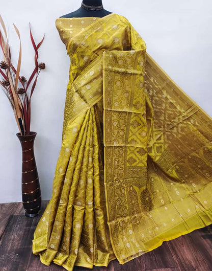 Goldenrod Yellow Cotton Saree With Zari Weaving Work