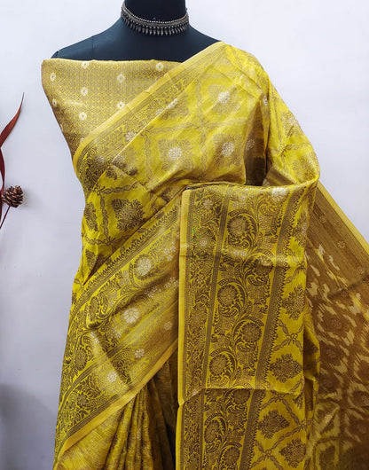 Goldenrod Yellow Cotton Saree With Zari Weaving Work