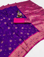 Purple & Pink Green Banarasi Silk Saree With Zari Weaving Work