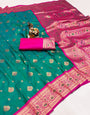 Pine Green Banarasi Silk Saree With Zari Weaving Work