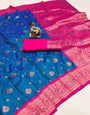 True Blue Banarasi Silk Saree With Zari Weaving Work