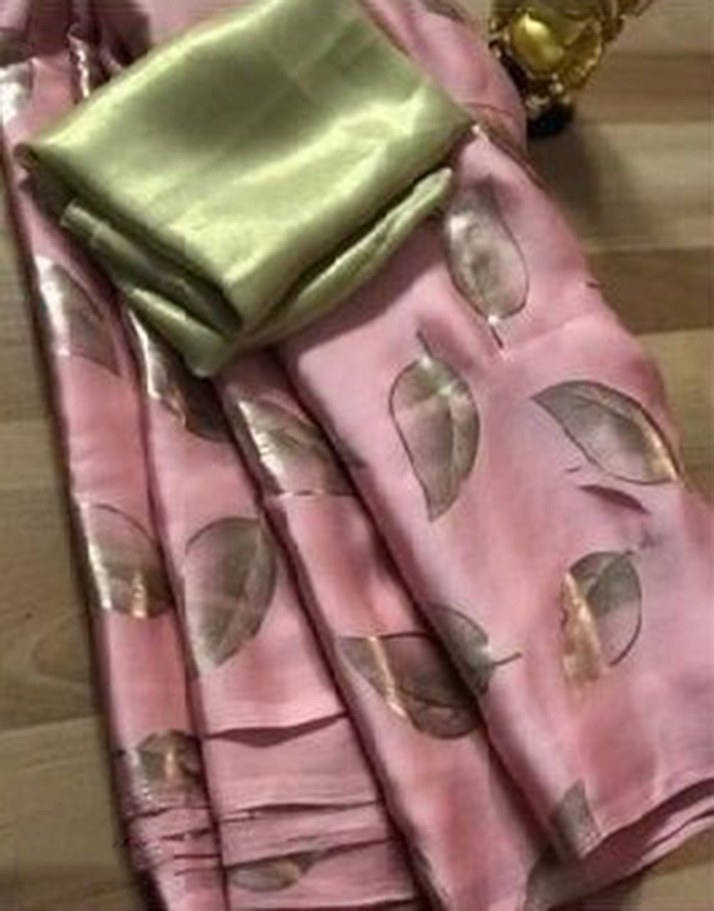 Crepe Pink Satin Silk Saree With Golden Foil Printed Work