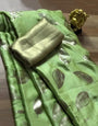 Pista Green Satin Silk Saree With Golden Foil Printed Work