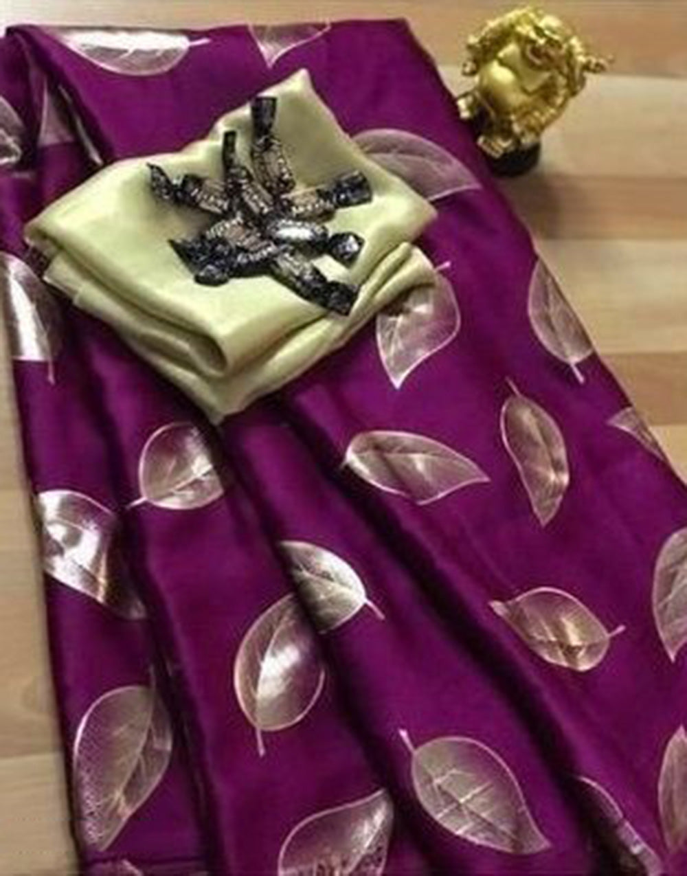 Mulberry Purple Satin Silk Saree With Golden Foil Printed Work