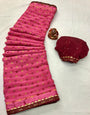 Pink Chiffon Saree With Lace Border