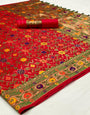 Lava Red Patola Saree With Weaving Work