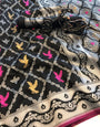 Black Lichi Silk Saree With Zari Weaving Work