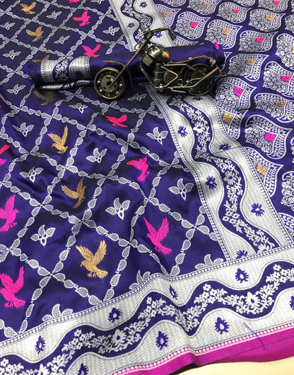 Deep Violet Lichi Silk Saree With Zari Weaving Work