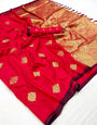 Red Silk Saree With Zari Weaving Work