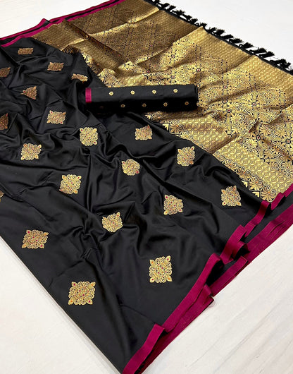 Black Silk Saree With Zari Weaving Work