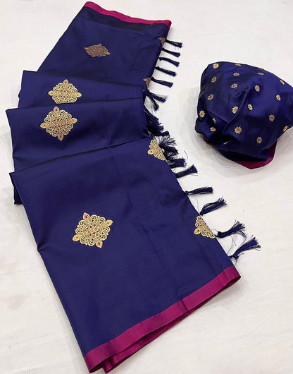 Berry Blue Silk Saree With Zari Weaving Work