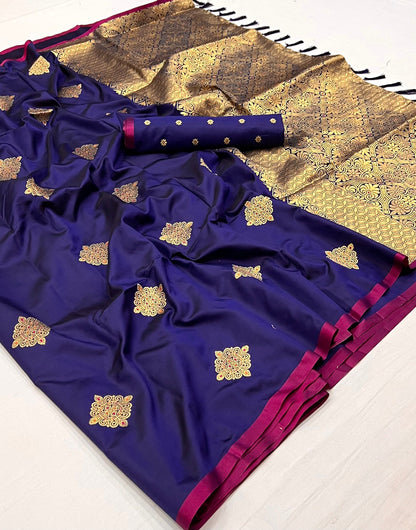 Berry Blue Silk Saree With Zari Weaving Work