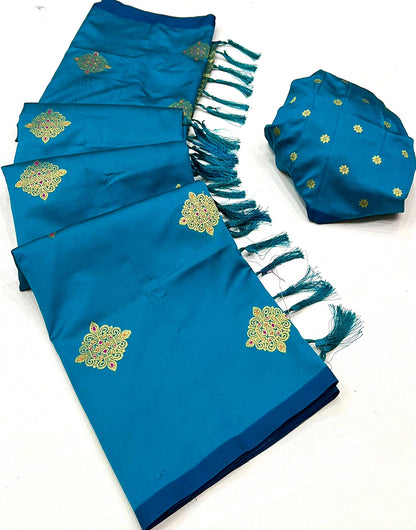 Azure Blue Silk Saree With Zari Weaving Work