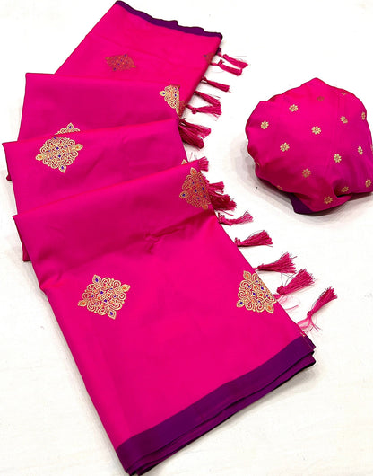 Rani Pink Silk Saree With Zari Weaving Work