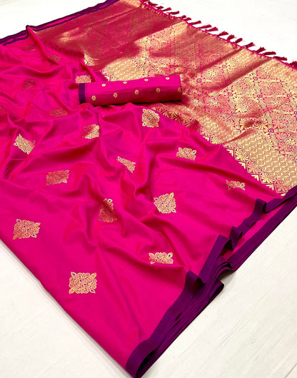 Rani Pink Silk Saree With Zari Weaving Work